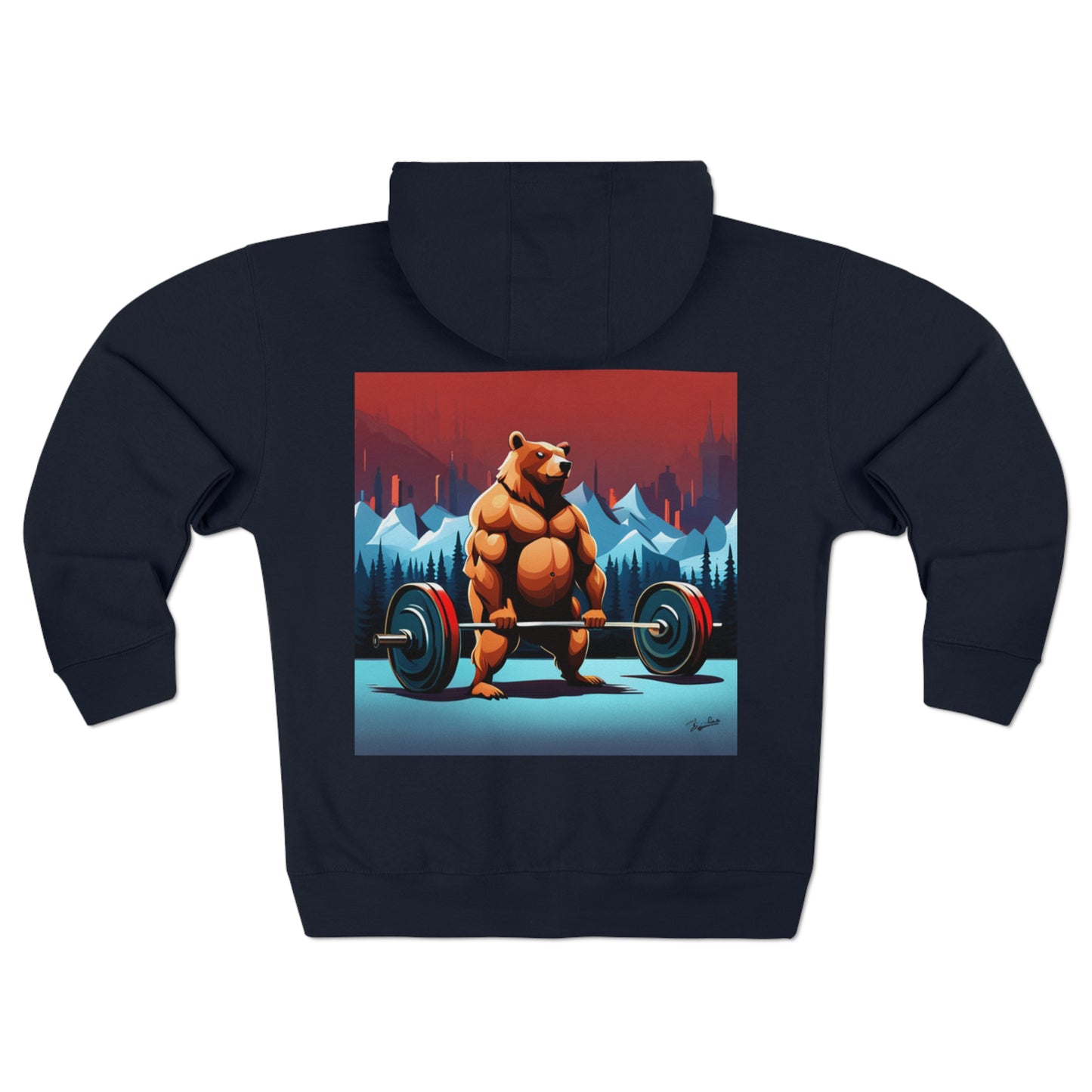 Premium Full Zip Hoodie "Barbell Bear" Print