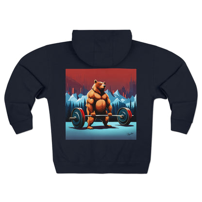 Premium Full Zip Hoodie "Barbell Bear" Print